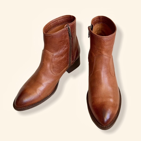 Frye Brooke Short Cognac Inside Zip Ankle Booties - Picture 13 of 16